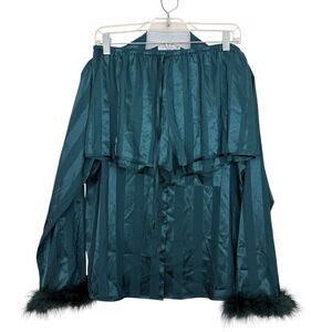 In Bloom by Jonquil Feather Trim Pajama Shorts Set Sz Small Green Stripe
